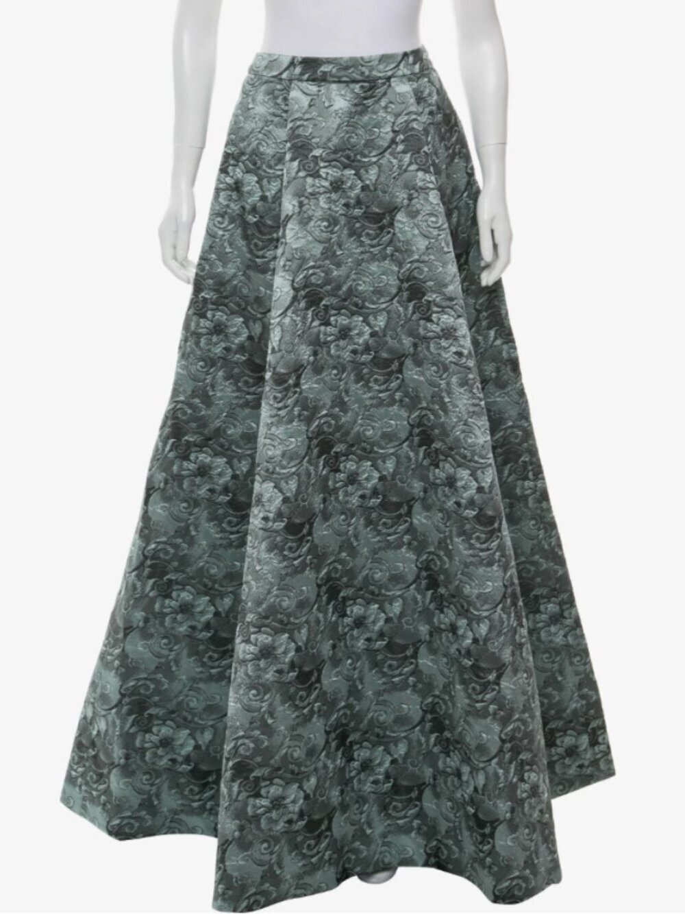 Alice + Olivia Carey Skirt Pleated Brocade Jacquard Maxi Long Teal Blue Size 0